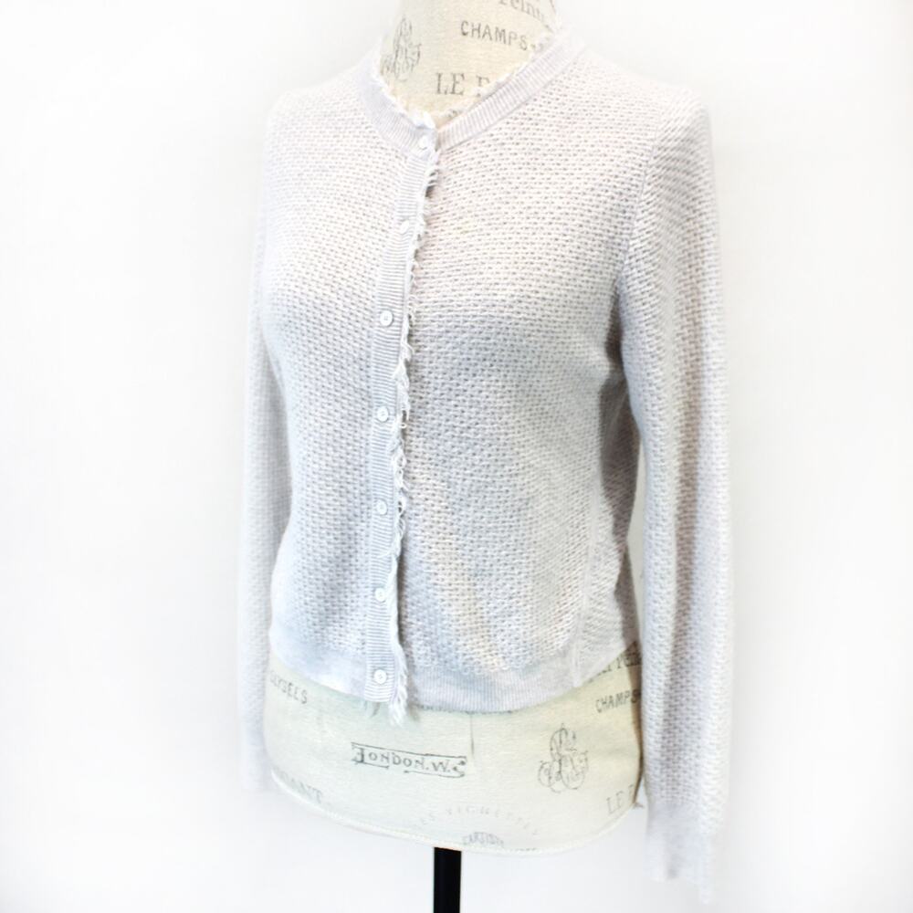 Rebecca Taylor Gray Waffle Knit Sweater Cardigan Button Cozy Medium